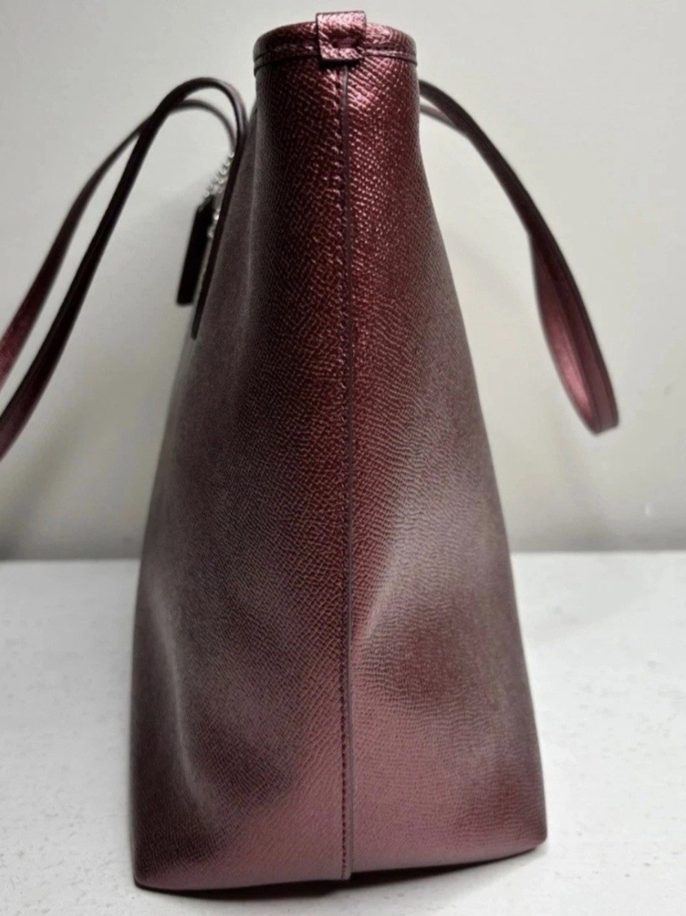 Coach Metallic Burgundy Leather Shoulder Tote - Picture 2 of 5
